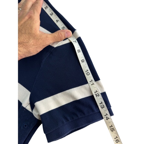 Polo Ralph Lauren Mens Custom Fit Striped Rugby Polo Shirt Navy White Sz LG Logo - Picture 13 of 16
